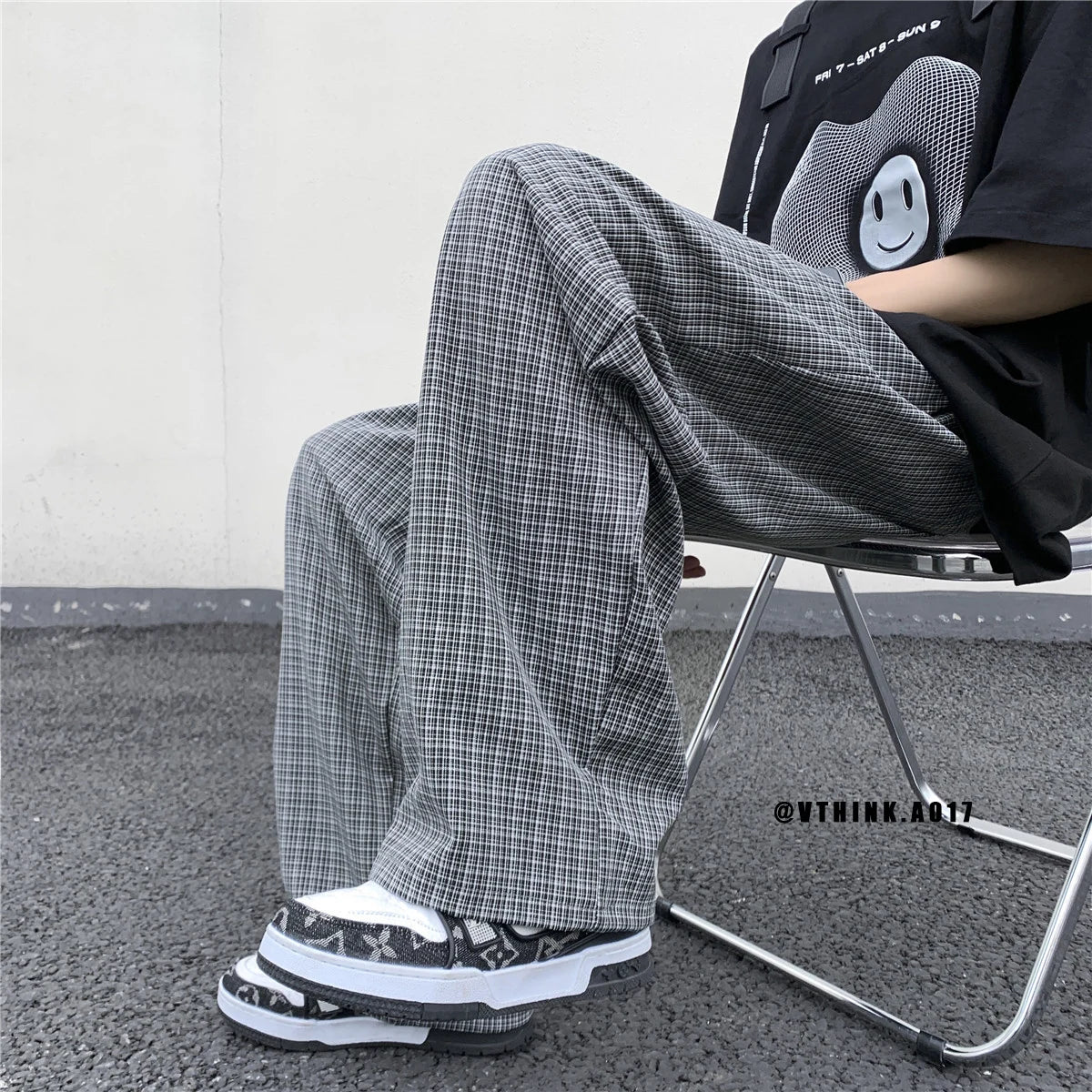 Riolio Summer/Autumn Plaid Pants Men Loose Casual Straight Trousers for Male/Female Harajuku Hip-hop Streetwear Wide-leg Mopping Pants