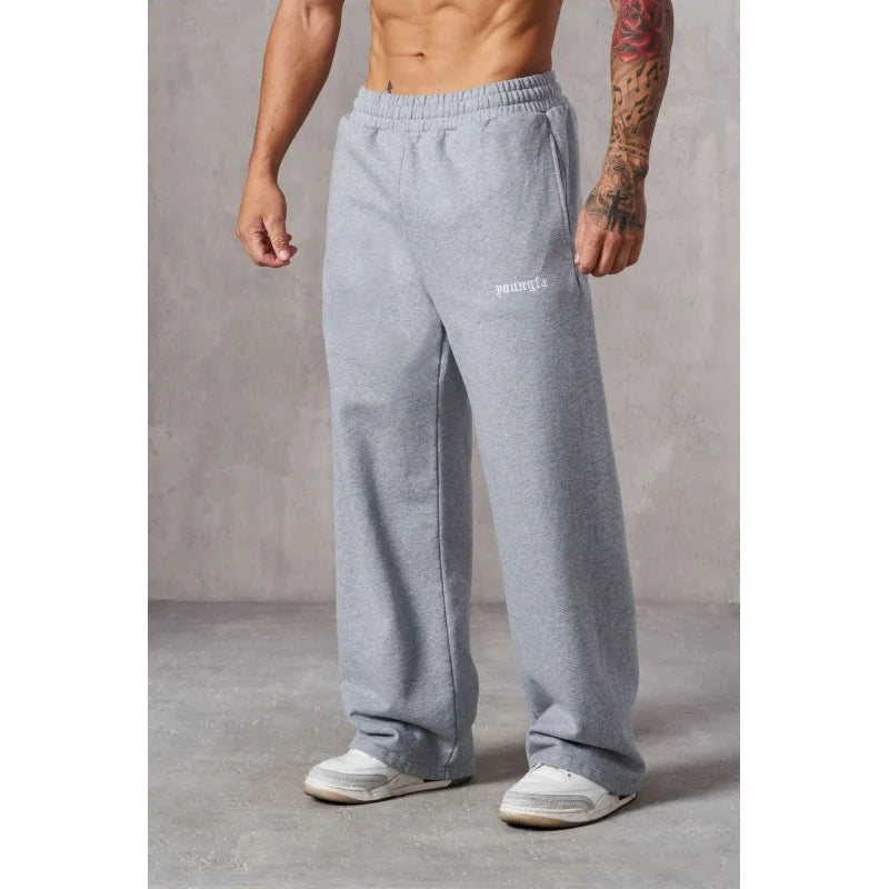 Riolio American Style New Men's Sports Pants Spring Autumn Outdoor Jogging Muscle Fitness Embroidered Straight Casual Long Pants