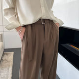 Riolio Men's Clothing Luxury Draped Baggy Belt Suit Pants Leisure Button-down Solid Color Straight Premium Elegant Dress Pants S-3XL