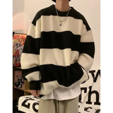 Riolio Korean style patchwork striped sweater for men in autumn and winter lazy loose knitted sweater round neck retro trendy sweater