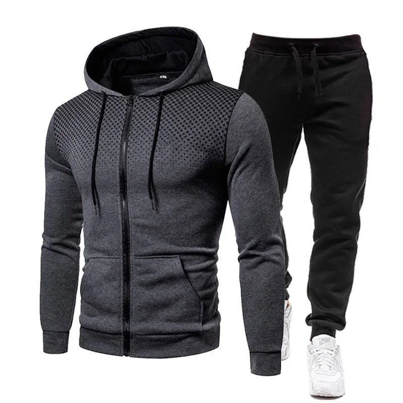 Riolio  Autumn and Winter New European and American Solid Color Fleece Sweater Pants Men's Casual Zipper Sports Hat Set