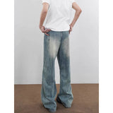 Riolio Blue Men Jeans High Waist Vintage 2000s Straight Baggy Denim Pants Streetwear Y2K American Style Fashion Wide Leg Denim Trouser
