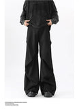 Riolio American High Street Pleated Pants Floor Mopping Micro Trumpet Black Trousers Luxury Sense Clean Fit Casual Curved Knife Pants
