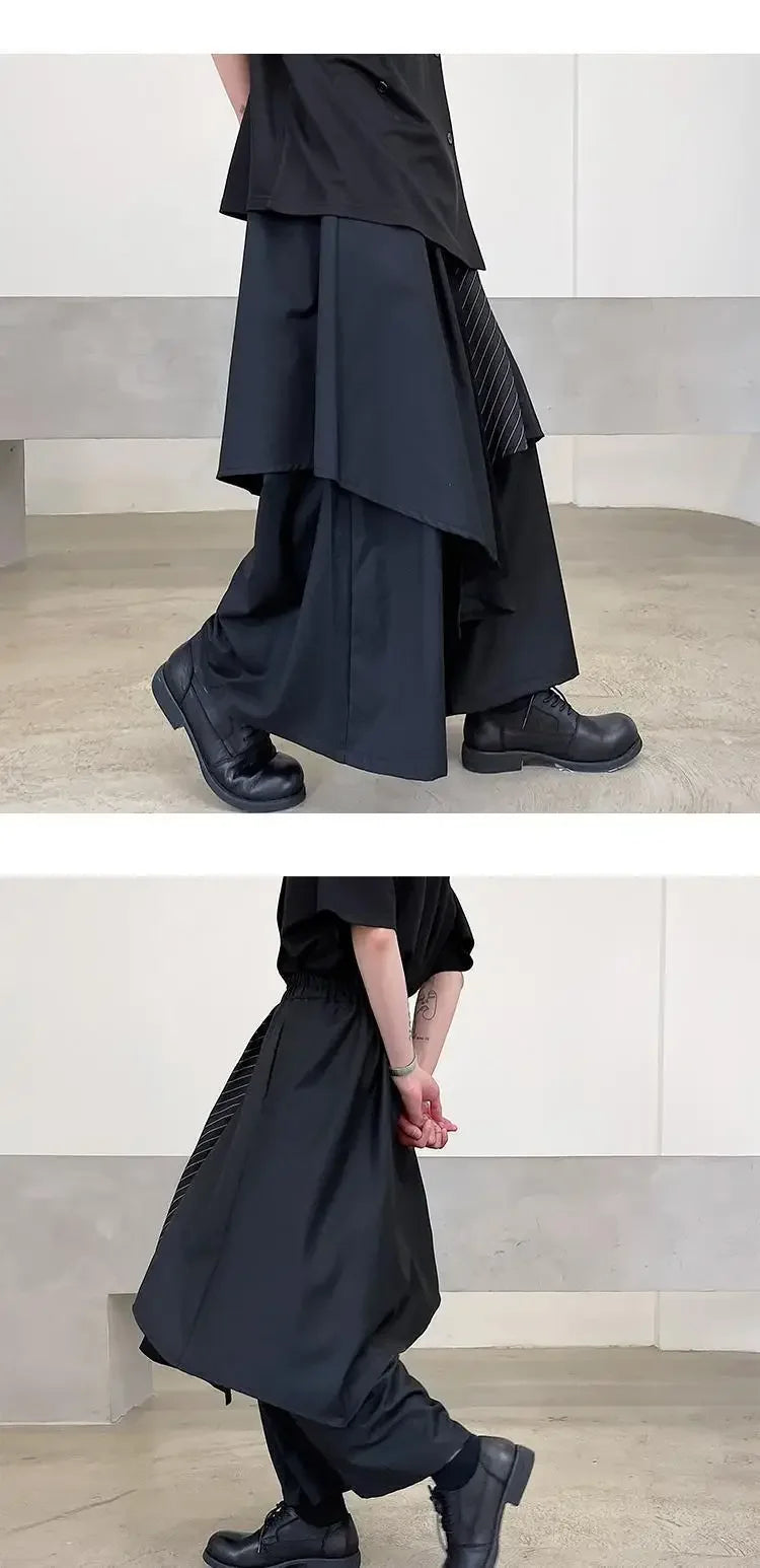 Riolio Mountain Village Yesis Men's Casual Black Pants Irregular Style Trendy Japanese Wind Tassel Sword Samurai Skort Summer
