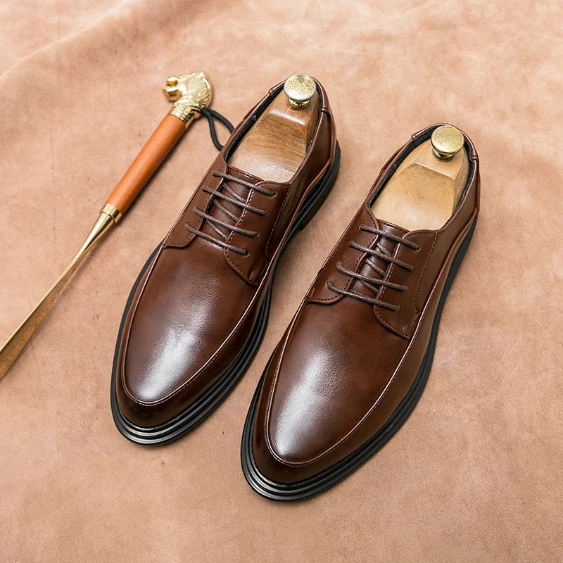 Riolio High Quality Business Oxford Men's Formal Shoes Black Suit Interview Professional Wedding Luxury Fashion Brown Leather Shoes