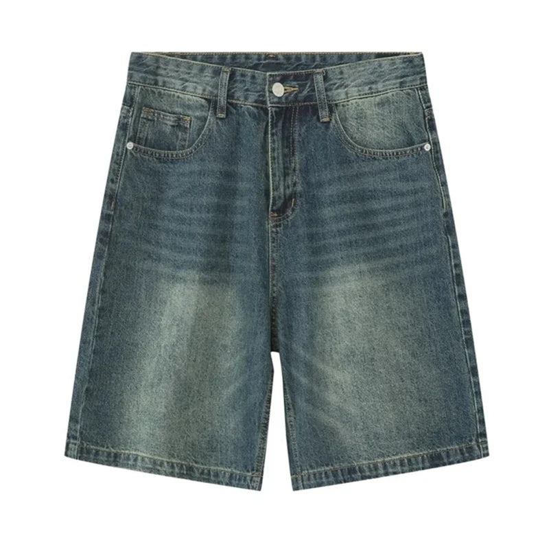 Riolio Men Designer Brand Casual Shorts Male Baggy Streetwear Knee Lenght Denim Short Pants Summer Fashion Daily Wide Leg Short Jeans