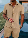 Riolio Spring and summer Europe and the United States new men's striped jacquard beach suit loose shorts shirt