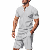 Riolio 2025 Summer Simplicity Men's Suit Loose Walf Checks Fabric Breathable Comfort and Casual Short Sleeve Shorts Two-Piece Suit