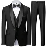 Riolio 3 Pieces Set Men's Business Blazers Coat / Male Slim Fit Color Matching Collar Suit Tuxedo Leisure Jacket Pants Vest Wedding