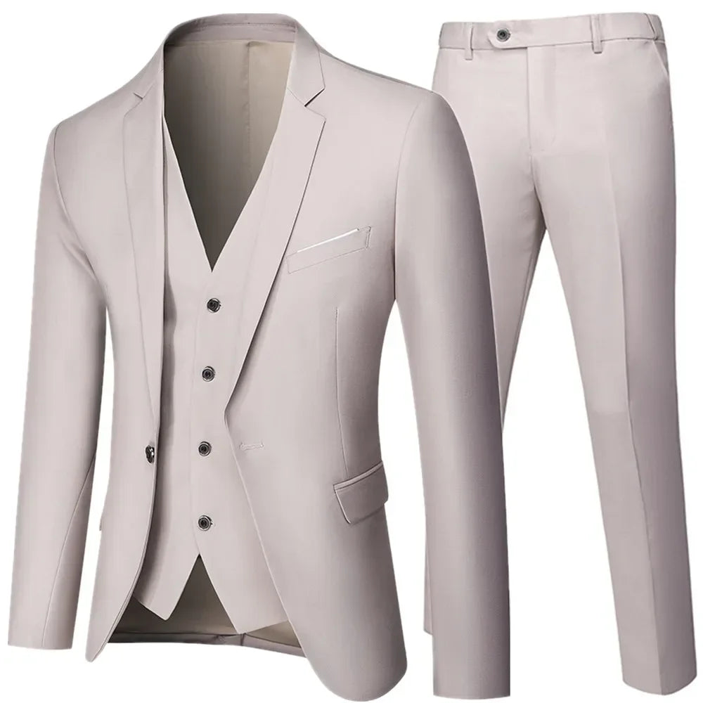 Riolio Business Suit Jacket Coat Blazers Trousers Waistcoat Men Wedding Three Pieces Pants Vest Large Size Professional Dress 3 Pcs Set