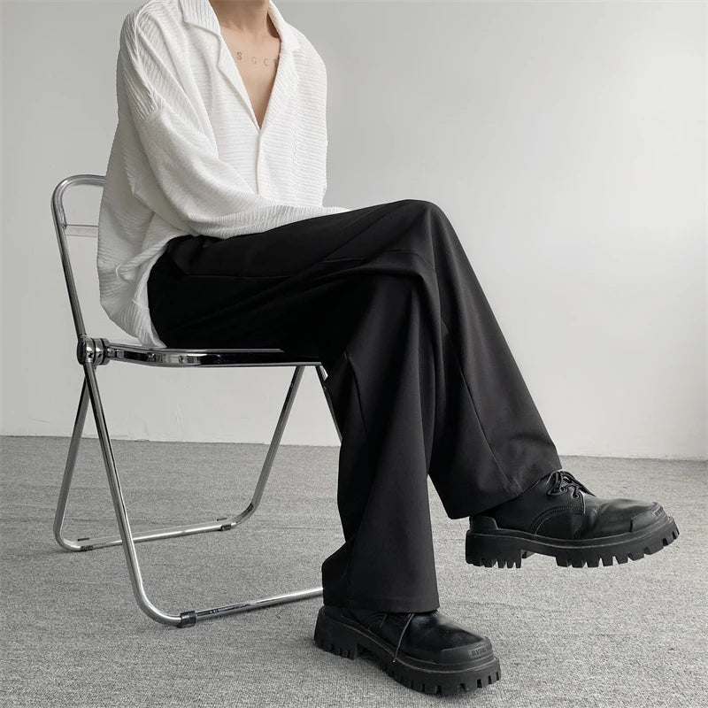 Riolio Khaki Black Suit Pants Men Fashion Social Mens Dress Pants Korean Casual Loose Straight Pants Mens Office Formal Trousers M-2XL