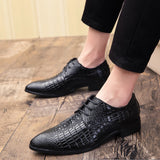 Riolio Men's Crocodile Dress Leather Shoes Lace-Up Wedding Party Shoes Mens Business Office Oxfords Flats Plus Size Men Fashion