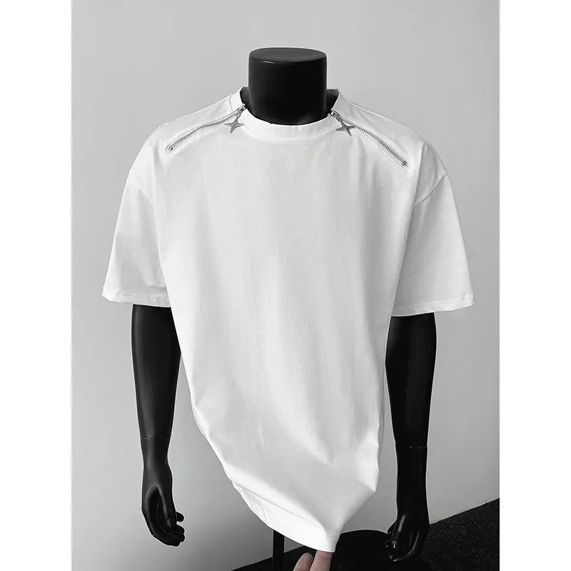 Riolio Breathable Mens Round Neck T-Shirt man Zip Detail Trendy Design New Urban Streetwear Casual Summer Tee Comfort Fit Stylish Soft
