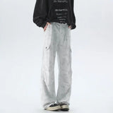 Riolio Vintage Tie dye Men's Baggy Denim Trousers White New Streetwear Wide Leg Loose Denim Pants Fashion Straight Gargo Pants