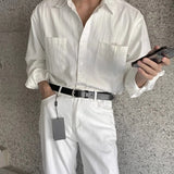 Riolio New Men Luxury Korean Style Shirts Casual Long Sleeve Drapped Solid Color Button-down Cardigan Fashion Business Leisure Blouse