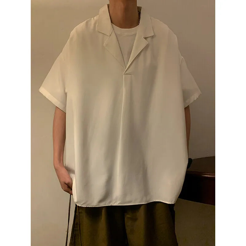 Riolio Summer Short Sleeved Shirt Men Fashion White Casual Shirt Men Streetwear Korean Loose Pullover Shirt Mens Black Dress Shirts