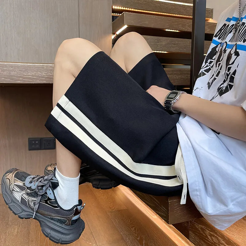 Riolio Casual Shorts men Elastic Waistband Loose Fit Drawstring Comfortable Summer Beach Outdoor Side Stripe Design Gym Streetwear