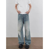 Riolio Blue Men Jeans High Waist Vintage 2000s Straight Baggy Denim Pants Streetwear Y2K American Style Fashion Wide Leg Denim Trouser
