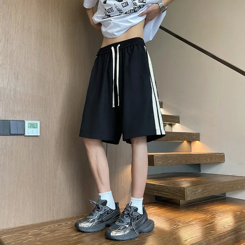 Riolio Casual Shorts men Elastic Waistband Loose Fit Drawstring Comfortable Summer Beach Outdoor Side Stripe Design Gym Streetwear