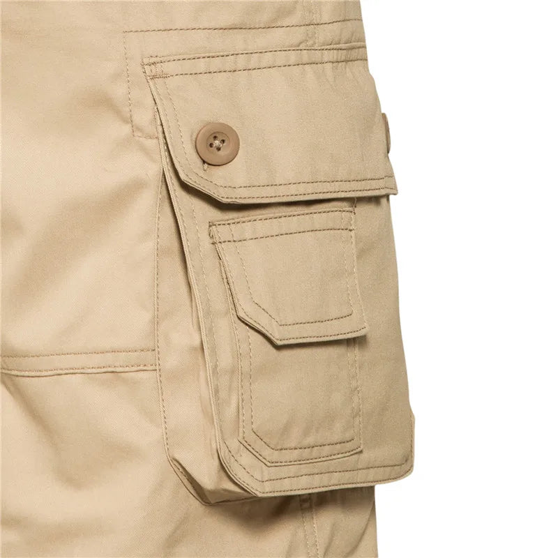 Riolio Men's Shorts Loose Large Size Multi-Pocket Overalls Summer Cotton Comfortable Nickel Pants Outdoor Casual Sports Beach Pants