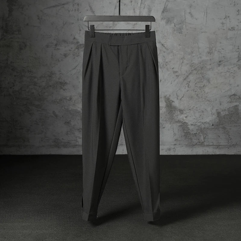 Riolio New Japanese Retro Velcro Male Suit Pants Light Luxury Straight Draped Business Casual Pants Premium Slim Elegant Ninth Trousers