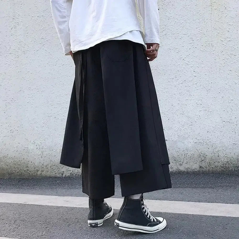 Riolio Fake Two-Piece Pants Men Male New Loose Wide-Leg Trousers Casual Straight Streetwear Spring Autumn Hip-Hop Pantalons Capris