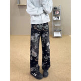 Riolio Flower Jeans Men Fashion Retro Printed Jeans Men Streetwear Hip-hop Loose Straight Jeans Men Baggy Vintage Denim Trousers