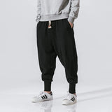Riolio Cotton Linen Harem Pants Men Solid Elastic Waist Streetwear Joggers New Baggy Drop-crotch Pants Casual Trousers Men