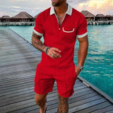 Riolio new summer Hawaiian Beach men's fashion lapel casual suit 3D digital print pullover zip-up short-sleeved men's shorts