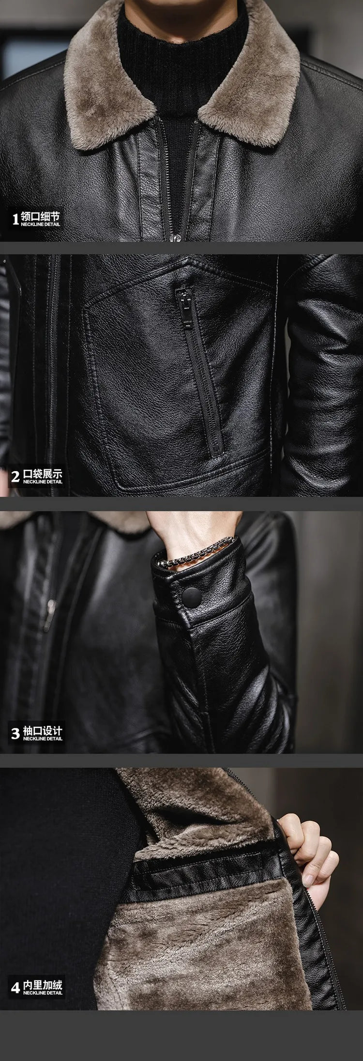 Riolio Casual Punk Rock Thick Leather Coats Slim Windproof Blazer Stand Collar Outwear Men's Pu Leather Jacket Zipper Motorcycle Jacket