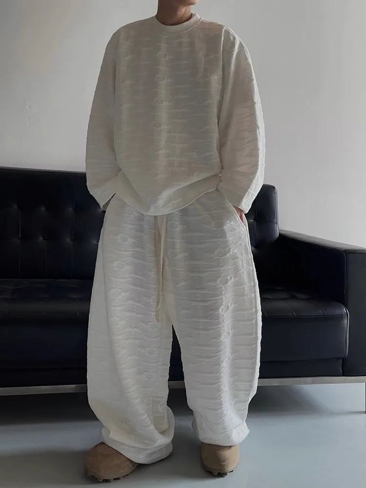 Riolio Kpop Tracksuit Retro Loose Three-dimensional Set Ethnic Jacquard Milk White Sports Suit American Casual High-end Wear