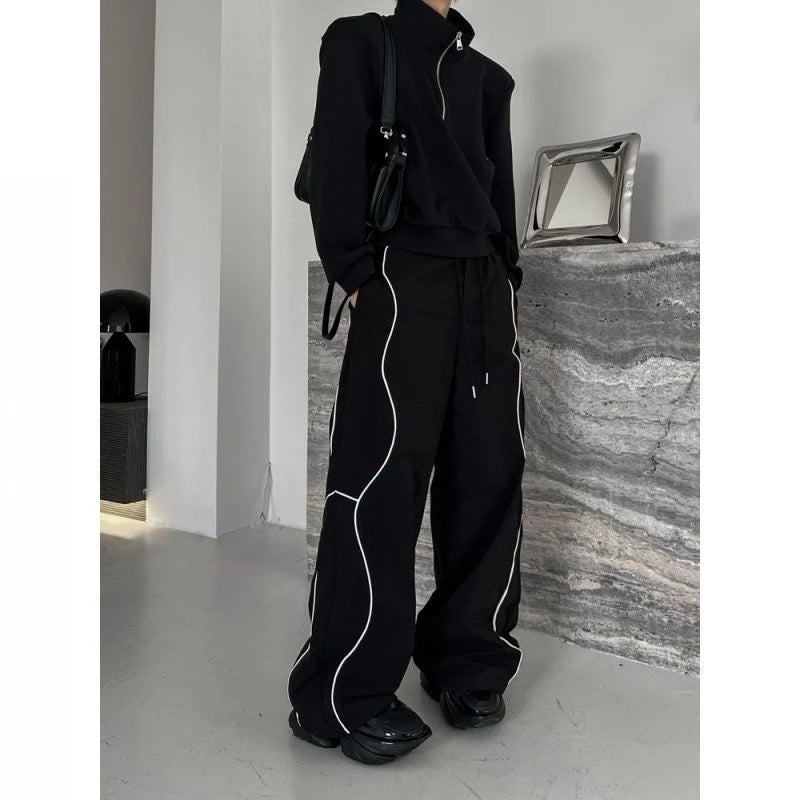 Riolio American High Street Style Retro Trend Functional Style Drawstring Loose Sports Wide-leg Trousers Autumn Winter New Style Pants