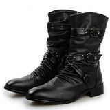 Riolio Men's Leather Boots High Quality Biker Boots Black Punk Rock Shoes Men's Women's Tall Boots Size 38--48