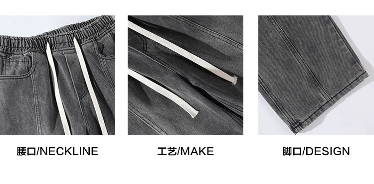 Riolio Jeans men Elastic waist Streetwear Fashion Jeans Black Spring New Men Women Wide Leg Straight Denim Trousers Plus Size 5XL-M