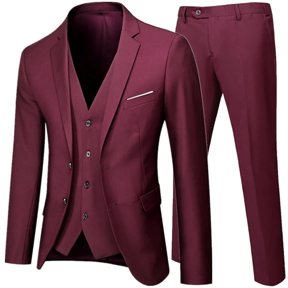 Riolio Business Suit Jacket Coat Blazers Trousers Waistcoat Men Wedding Three Pieces Pants Vest Large Size Professional Dress 3 Pcs Set