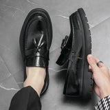 Riolio High quality black men's loafers, fashionable tassels, casual patent leather, wedding business dress shoes, plus size 46