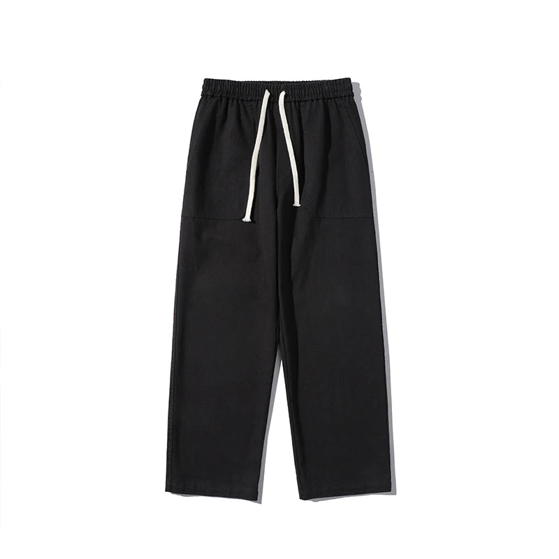 Riolio Cotton Casual Pants Men Oversized Wide Leg Pants Men Japanese Streetwear Hip-hop Loose Straight Pants Men Beige Trousers S-2XL