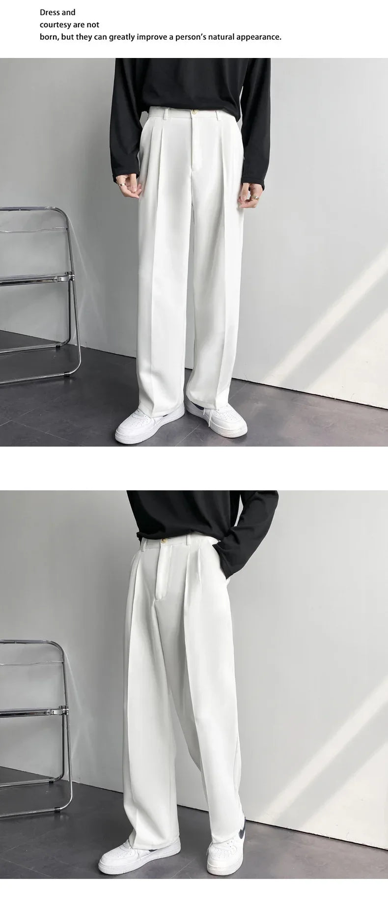 Riolio New Men White Straight Pants Fashion Korean Loose Suit Trousers Casual Draped Baggy White Wide Pant Male Streetwear