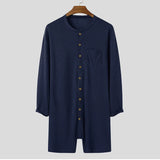 Riolio Sexy Pajamas Jumpsuit Men Solid Color Tight O Neck Long Sleeve T Shirt and Shorts New One-piece Buttons Home Clothes