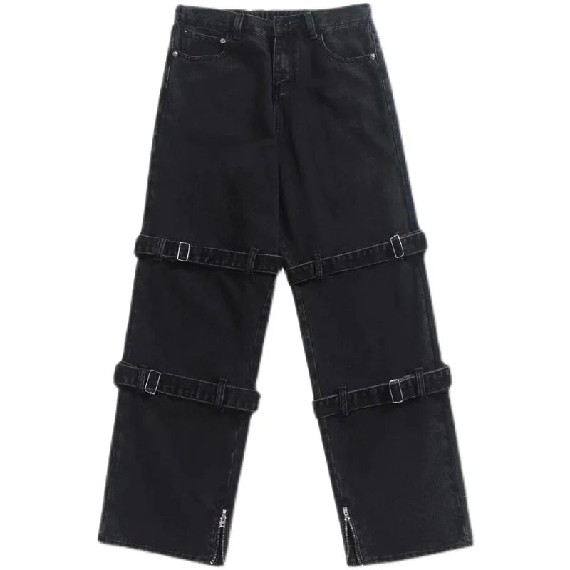 Riolio Hip Hop Jeans Men Fashion Pocket Blue/Black Baggy Jeans Mens Streetwear Loose Hip Hop Straight Cargo Denim Pants Mens Trousers