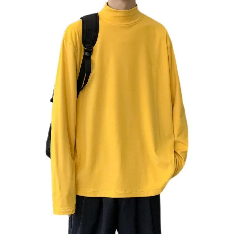 Riolio Solid T-shirts Men Fashion Simple All-match Autumn Loose Casual Korean Style Streetwear Youthful Basic City Boy Popular Chic