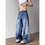 Riolio Men Loose Straight Leg Extra Long Floor Sweeping Jeans Unique Printed Design New Autumn Fashion Trendy Casual Streetwear