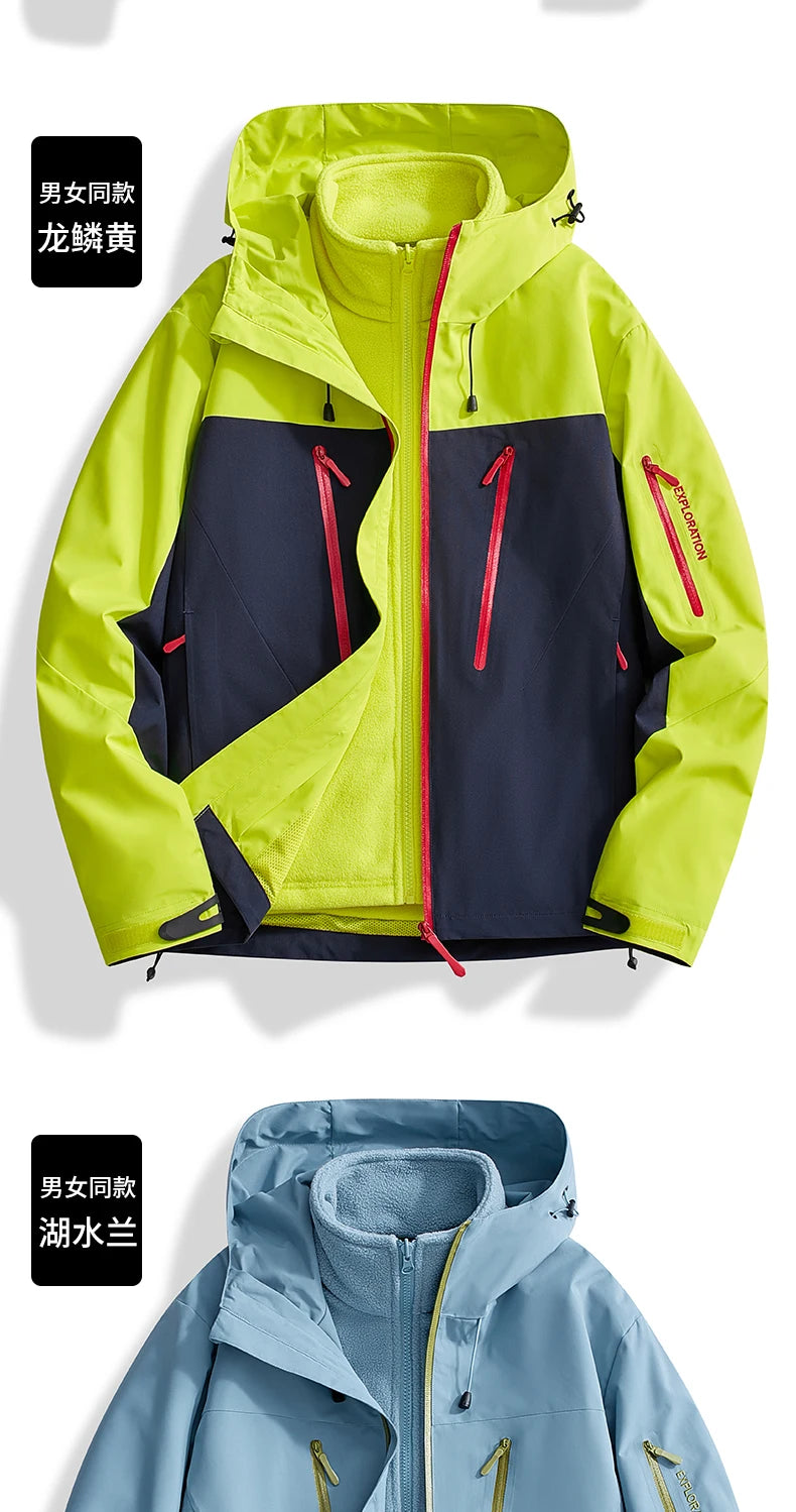 Riolio Men's Outdoor New Jacket Autumn Waterproof Windproof Assault Suit Men Women Three in One Two-piece Set Men's Brand Hiking Suit