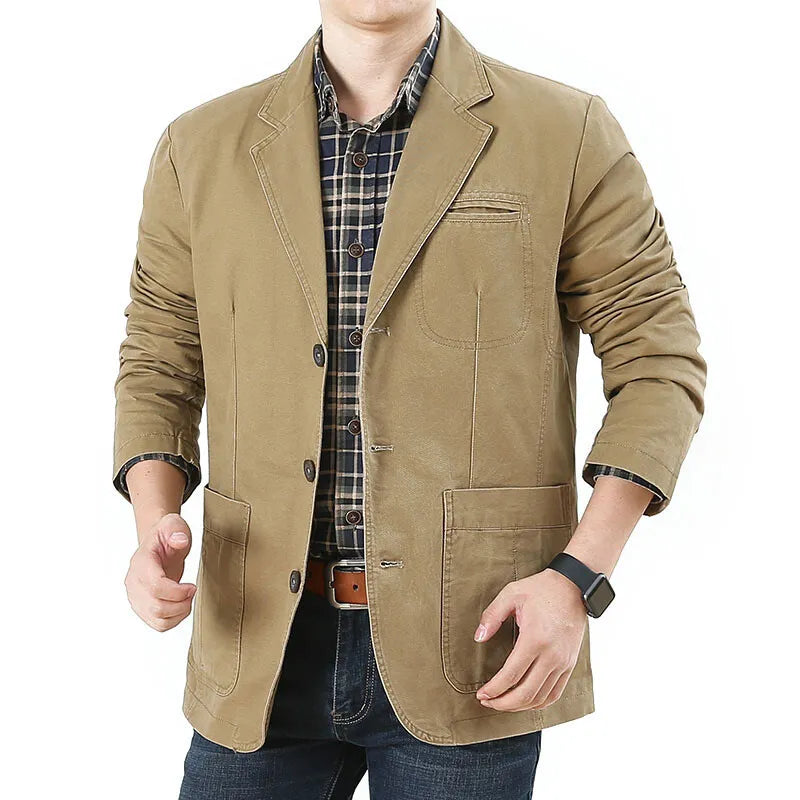 Riolio Men's Business Jackets for Suits Autumn Men's Casual Denim Jackets Executive Jackets Men's Pure Cotton Washed Denim Jackets