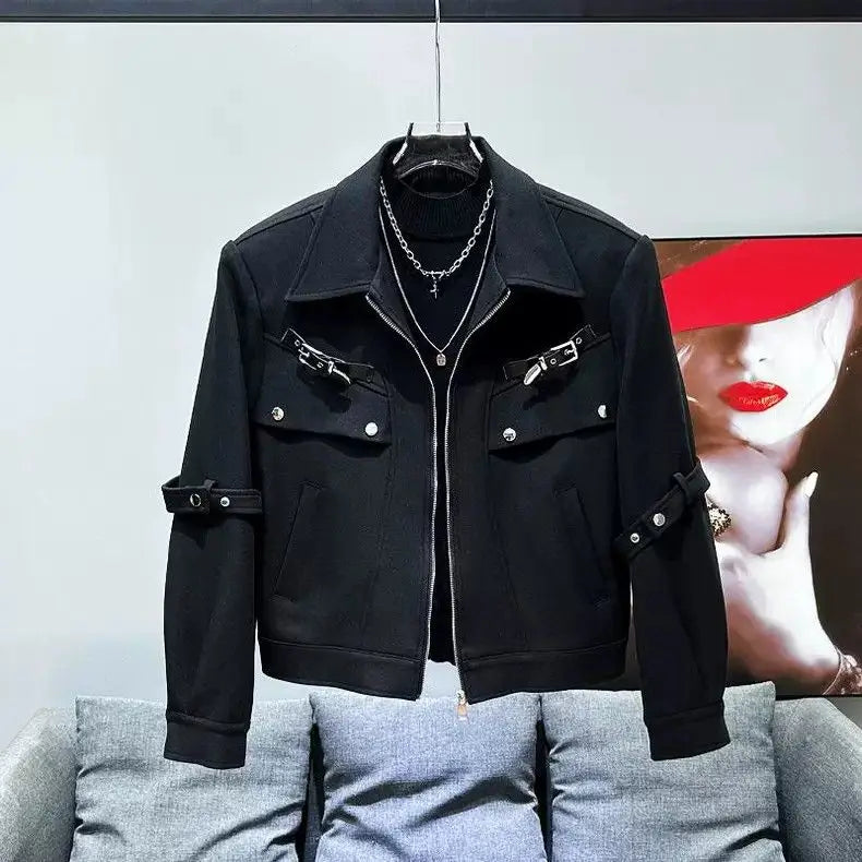 Riolio 2025 Autumn Metal Strap Design Jacket Korean Streetwear Men's Loose Handsome High Street High-end Versatile Workwear Jacket