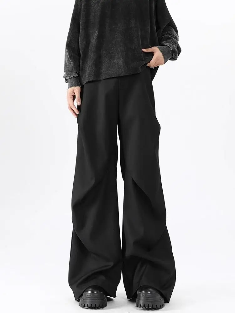 Riolio American High Street Pleated Pants Floor Mopping Micro Trumpet Black Trousers Luxury Sense Clean Fit Casual Curved Knife Pants