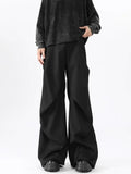 Riolio American High Street Pleated Pants Floor Mopping Micro Trumpet Black Trousers Luxury Sense Clean Fit Casual Curved Knife Pants