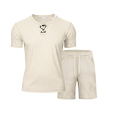 Riolio 2025 Summer Simplicity Men's Suit Loose Walf Checks Fabric Breathable Comfort and Casual Short Sleeve Shorts Two-Piece Suit