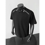 Riolio Breathable Mens Round Neck T-Shirt man Zip Detail Trendy Design New Urban Streetwear Casual Summer Tee Comfort Fit Stylish Soft