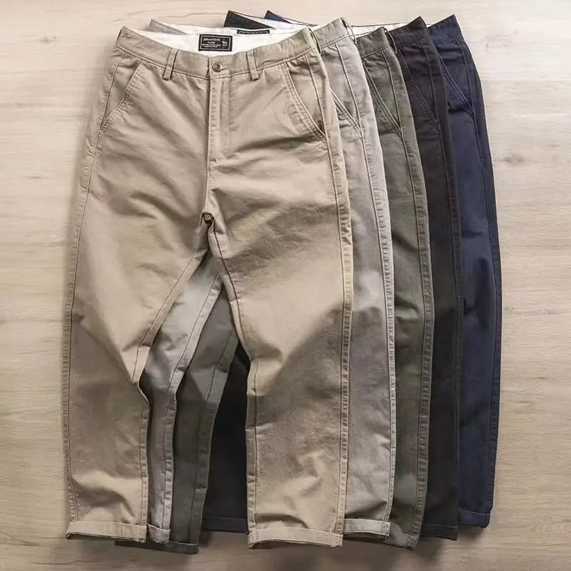 Riolio Casual Pants Men Solid Vintage Fashion Spring Autumn Harajuku Japanese Style All-match Straight Trousers New Pockets High Street